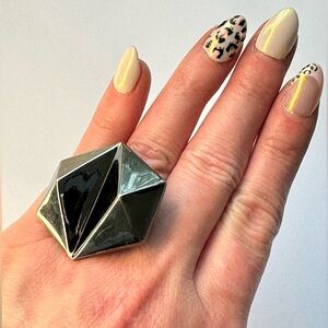 Eddie Borgo Gunmetal Stud Faceted Ring SZ 6.5
